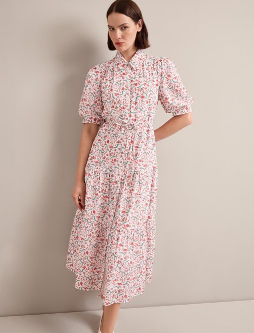 Poppy Silk Blend Maxi Dress - Red Trailing Feather Print - 图片 5