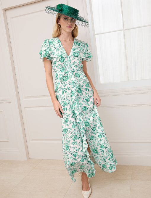 Vivienne Cotton Blend Maxi Dress - Green Palm Floral Print - 图片 3