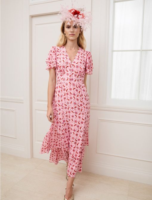 Lotta Gold Metallic Fil Coupé Maxi Dress - Pink Floral Trellis Print - 图片 3
